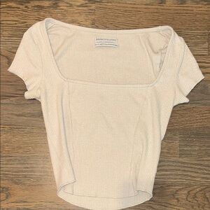 Urban Outfitters Beige Ribbed Short Sleeve Top